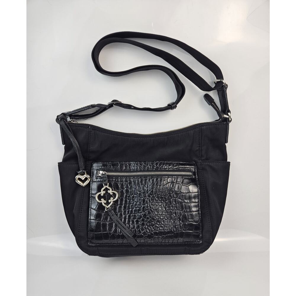 Vtg Brighton Tony Black Nylon & Leather Crossbody Shoulder‎ Front Organizer